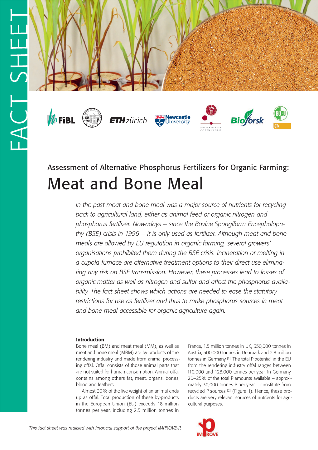 Assessment of Alternative Phosphorus Fertilizers for Organic Farming: Meat and Bone Meal
