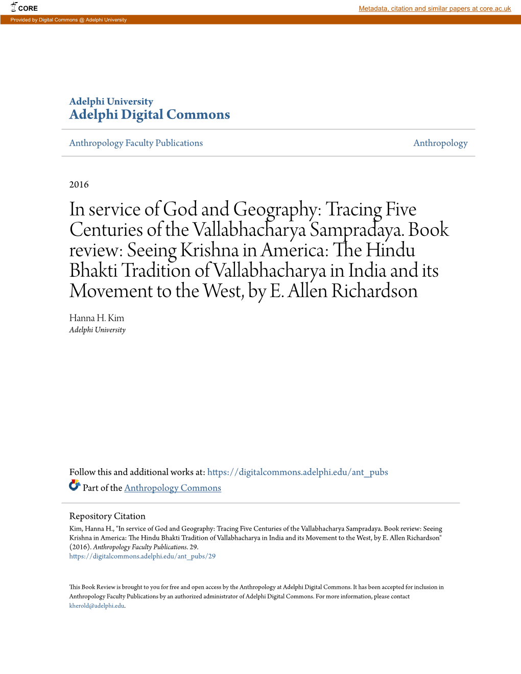 In Service of God and Geography: Tracing Five Centuries of the Vallabhacharya Sampradaya