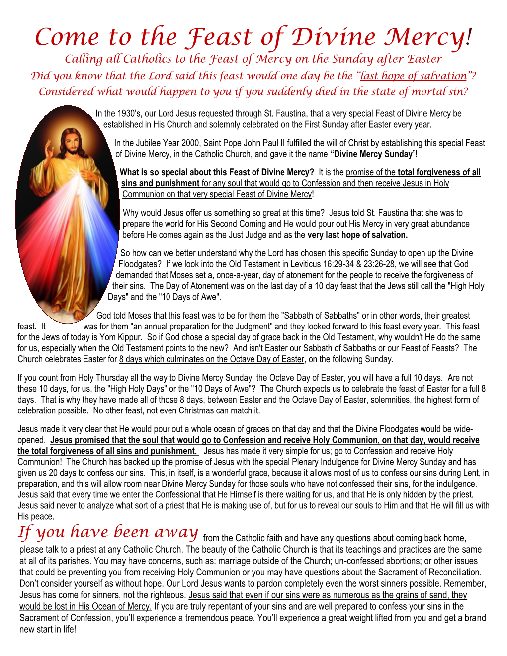 Come to the Feast of Divine Mercy!