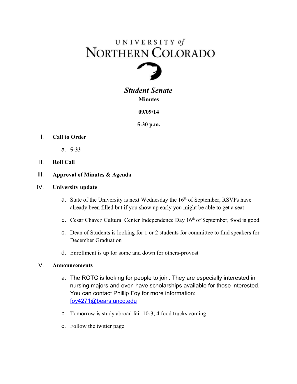 III. Approval of Minutes & Agenda