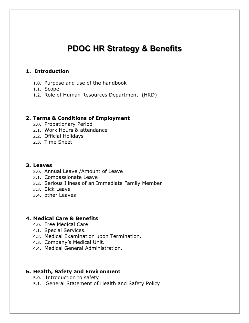 PDOC HR Strategy & Benefits