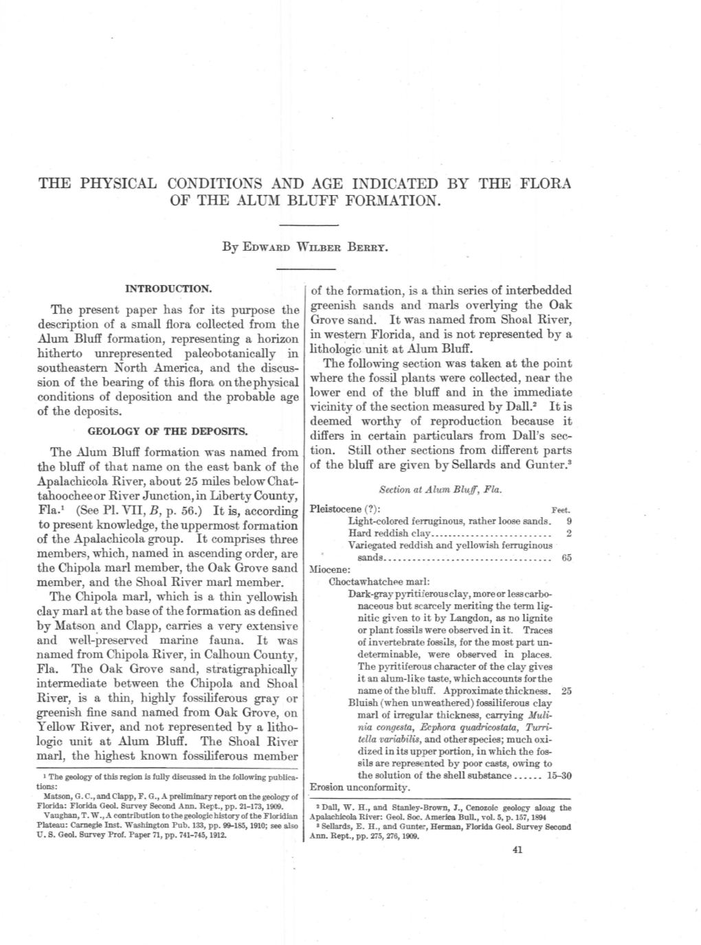 The Physical Conditions and Age Indicated by the Flora of Ti-Ie Alum Bluff Formation