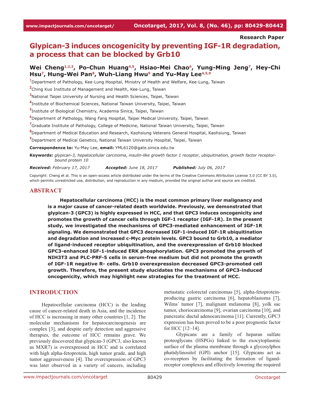 Glypican-3 Induces Oncogenicity by Preventing IGF-1R Degradation, a Process That Can Be Blocked by Grb10