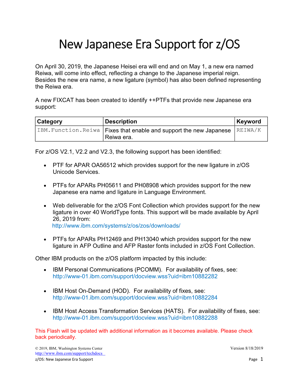 New Japanese Era Support for Z/OS