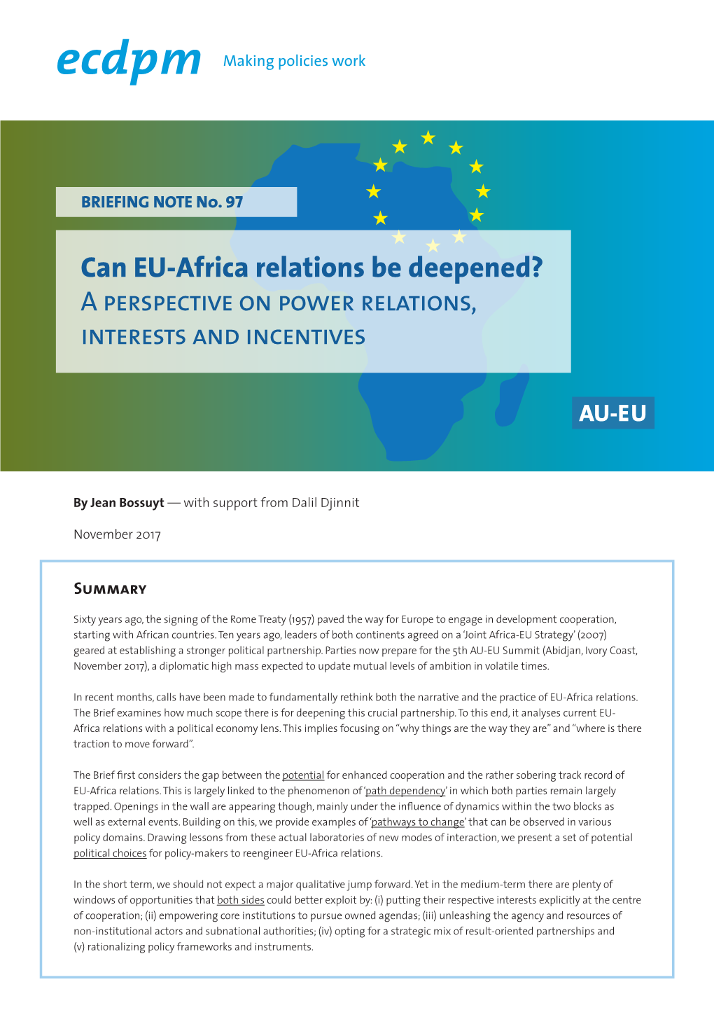 Can EU-Africa Relations Be Deepened? a Perspective on Power Relations, Interests and Incentives