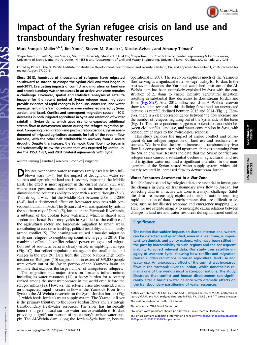 Impact of the Syrian Refugee Crisis on Land Use and Transboundary Freshwater Resources