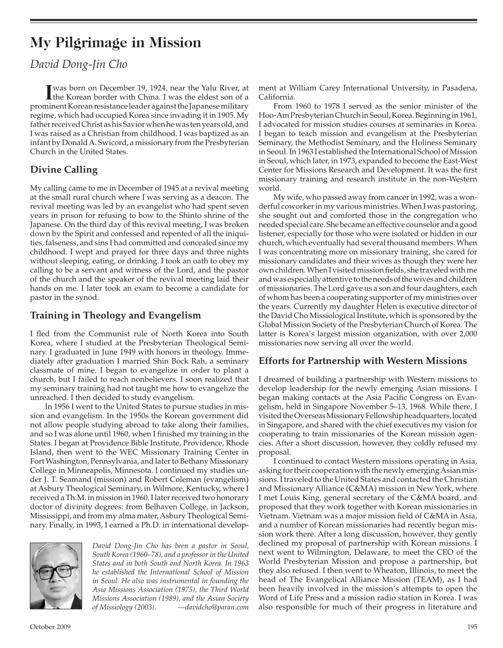 International Bulletin of Missionary Research; Vol. 33, No. 4