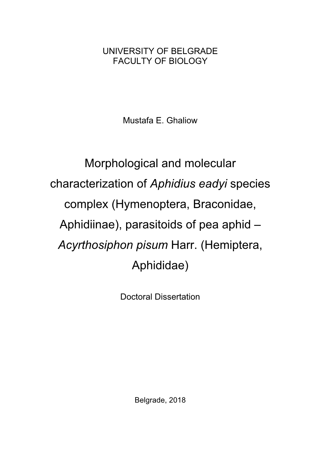 (Hymenoptera, Braconidae, Aphidiinae), Parasitoids of Pea Aphid – Acyrthosiphon Pisum Harr