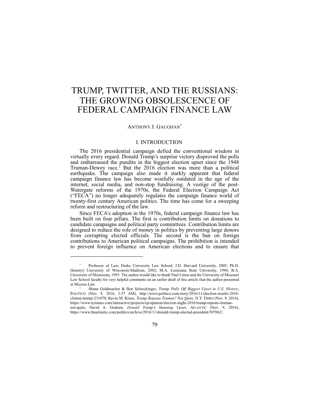 Trump, Twitter, and the Russians: the Growing Obsolescence of Federal Campaign Finance Law