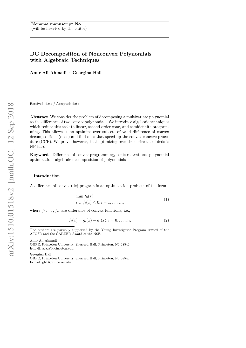 DC Decomposition of Nonconvex Polynomials with Algebraic Techniques