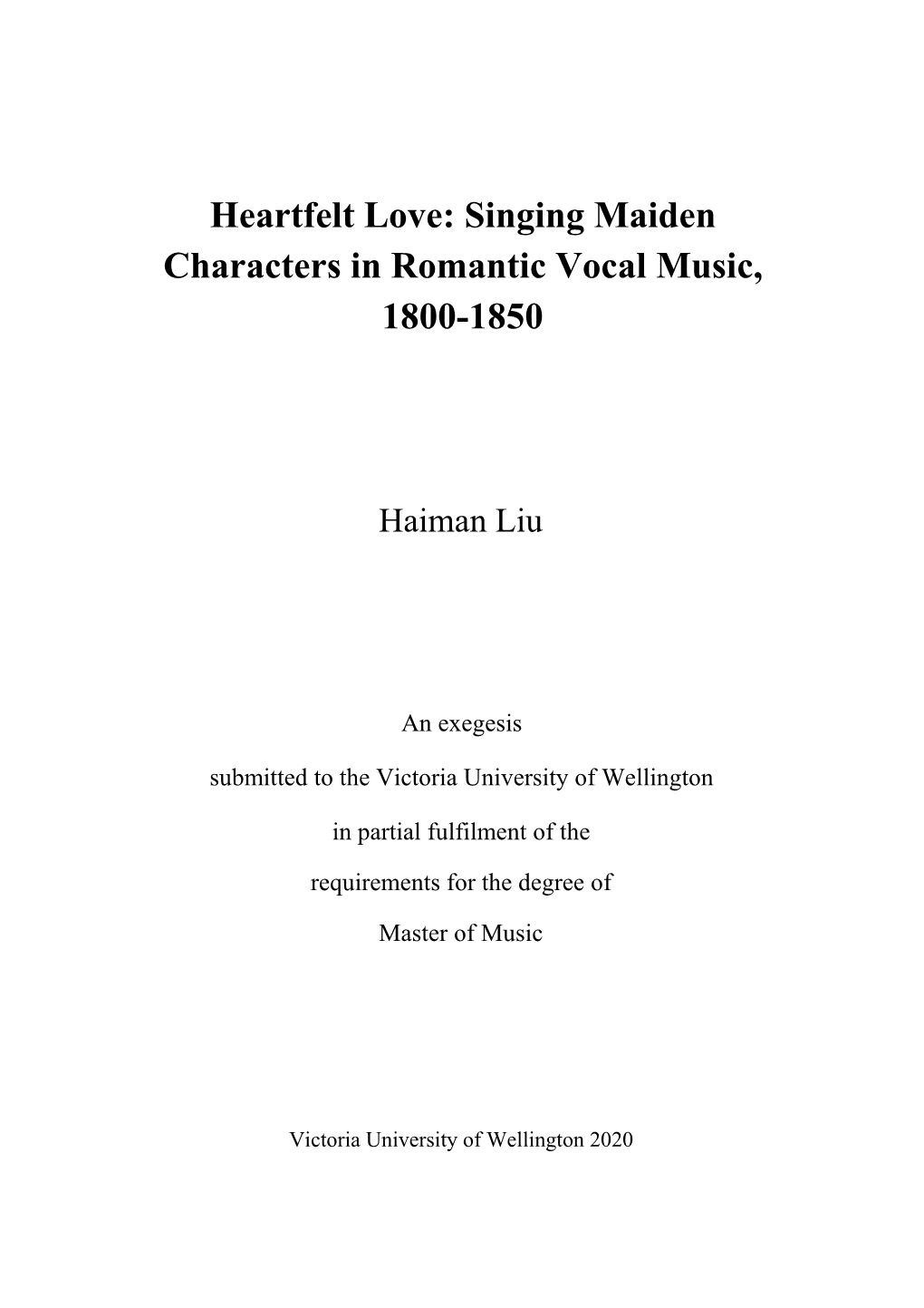 Singing Maiden Characters in Romantic Vocal Music, 1800-1850