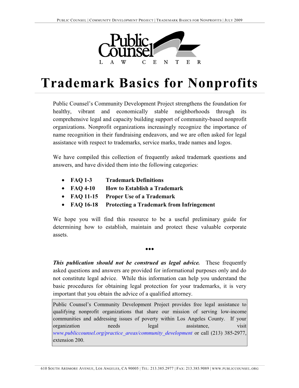 Trademark Basics for Nonprofits | July 2009