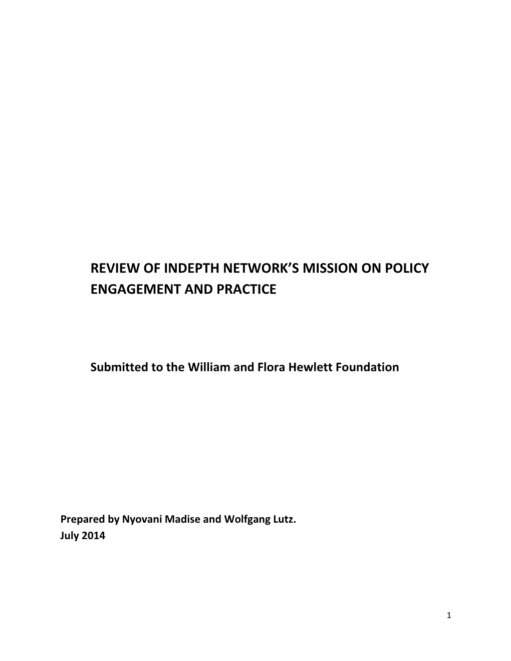 Review of INDEPTH Network's Mission on Policy Engagement And