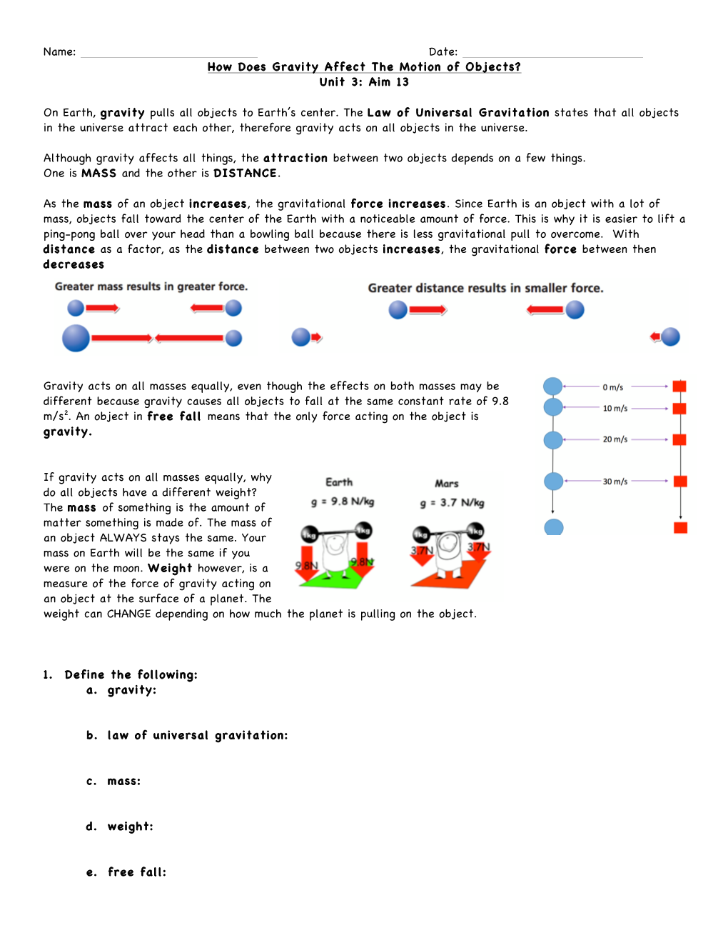 Unit 3: Aim 13 on Earth, Gravity Pulls All Objects to Earth's C