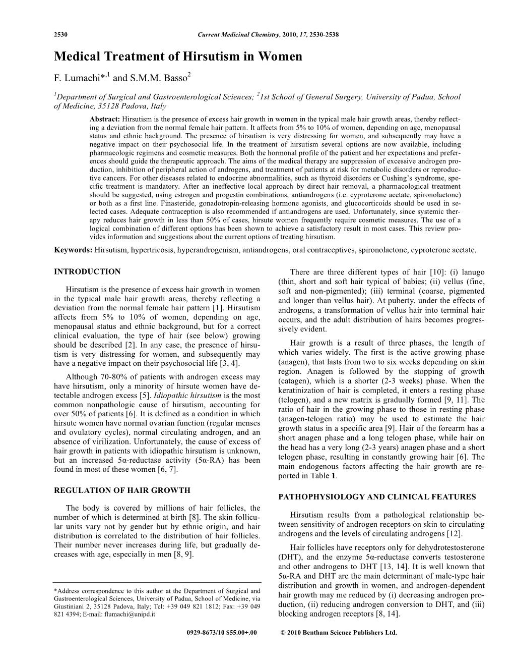 Medical Treatment of Hirsutism in Women F