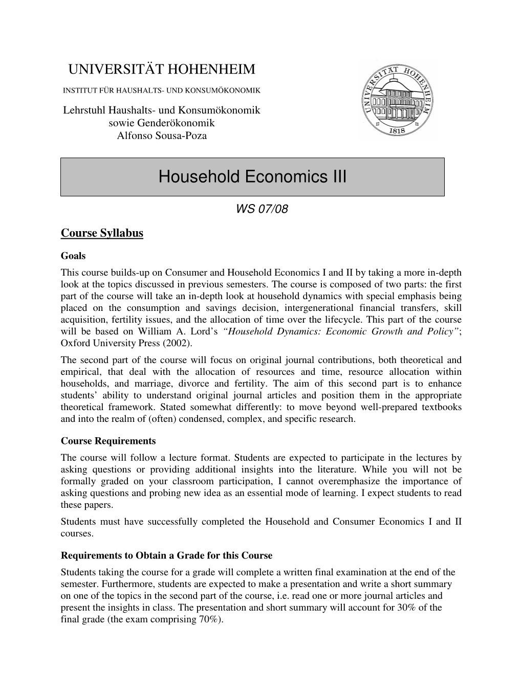 Household Economics III