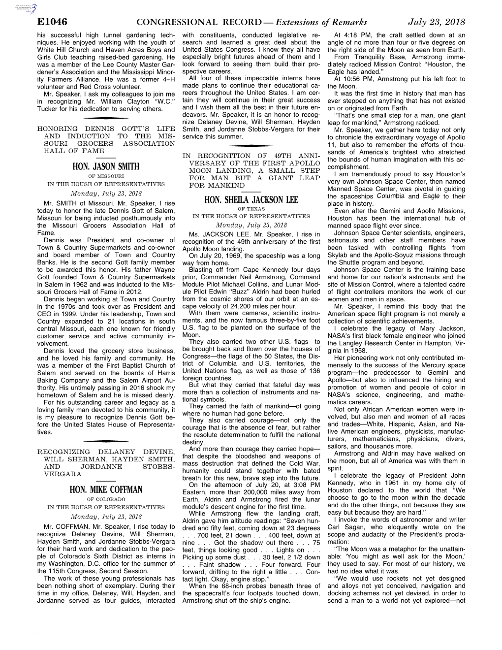 CONGRESSIONAL RECORD— Extensions of Remarks E1046 HON. JASON SMITH HON. MIKE COFFMAN HON. SHEILA JACKSON