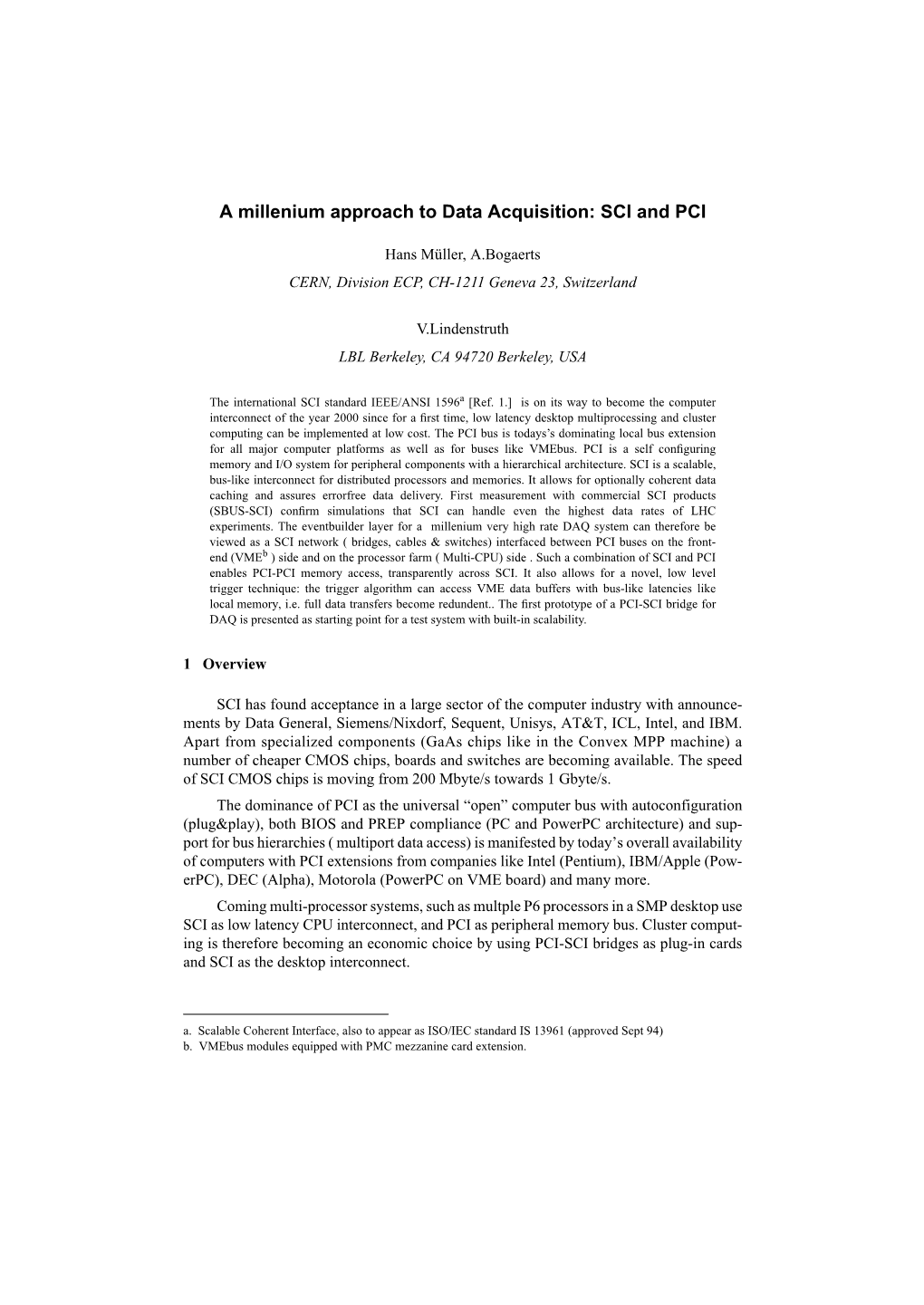 A Millenium Approach to Data Acquisition: SCI and PCI