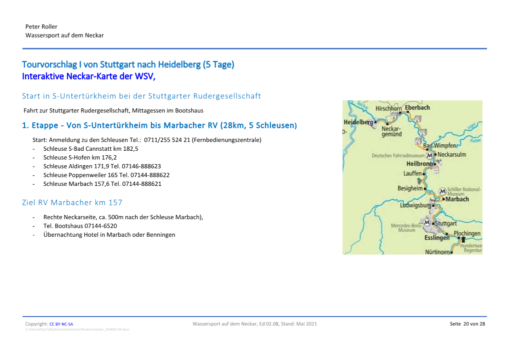 (5 Tage) Interaktive Neckar-Karte Der WSV