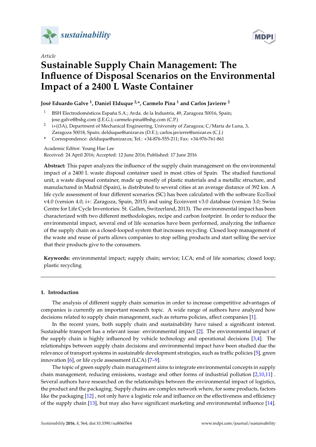 Sustainable Supply Chain Management: the Influence of Disposal Scenarios on the Environmental Impact of a 2400 L Waste Container