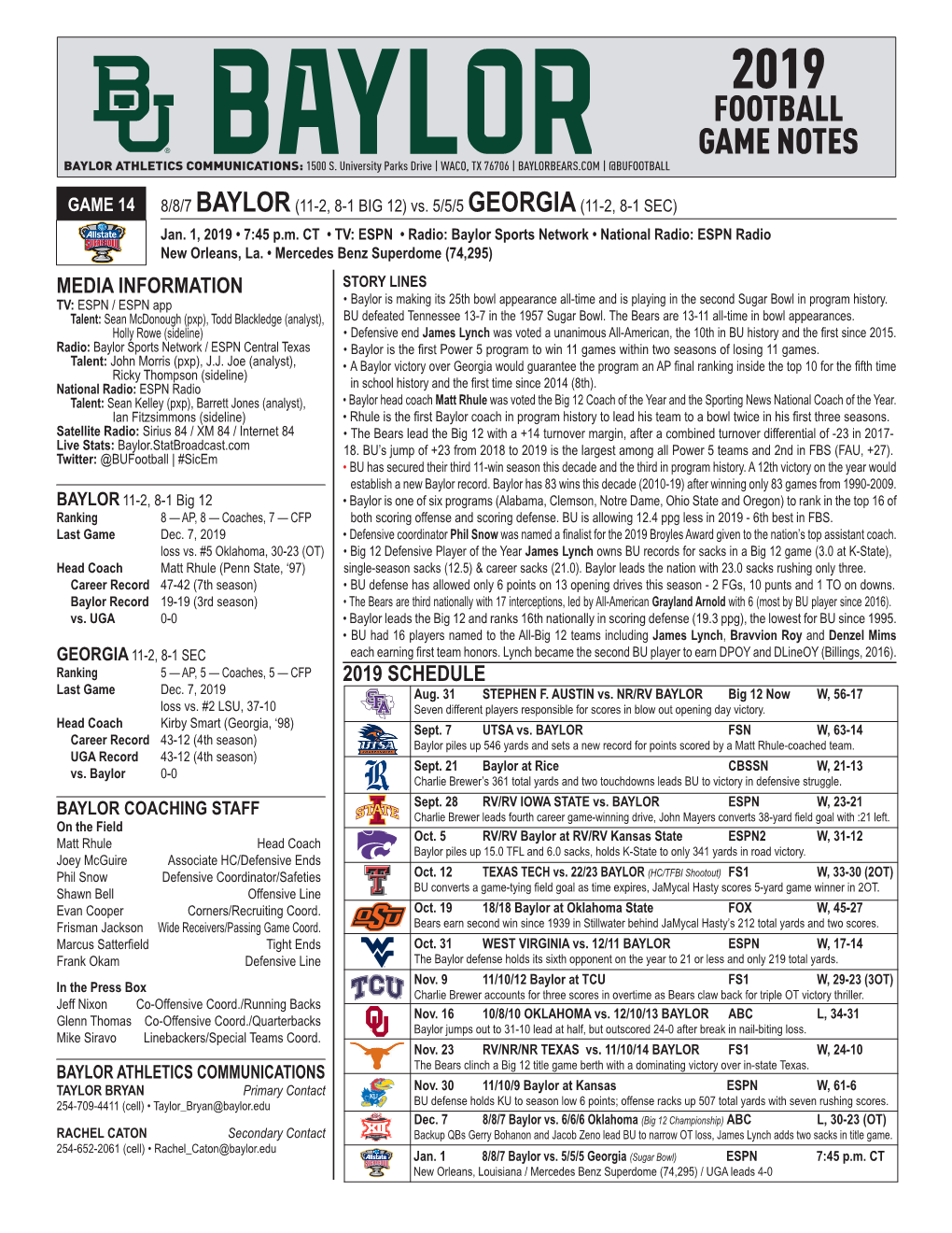 Matt Rhule Was Voted the Big 12 Coach of the Year and the Sporting News National Coach of the Year