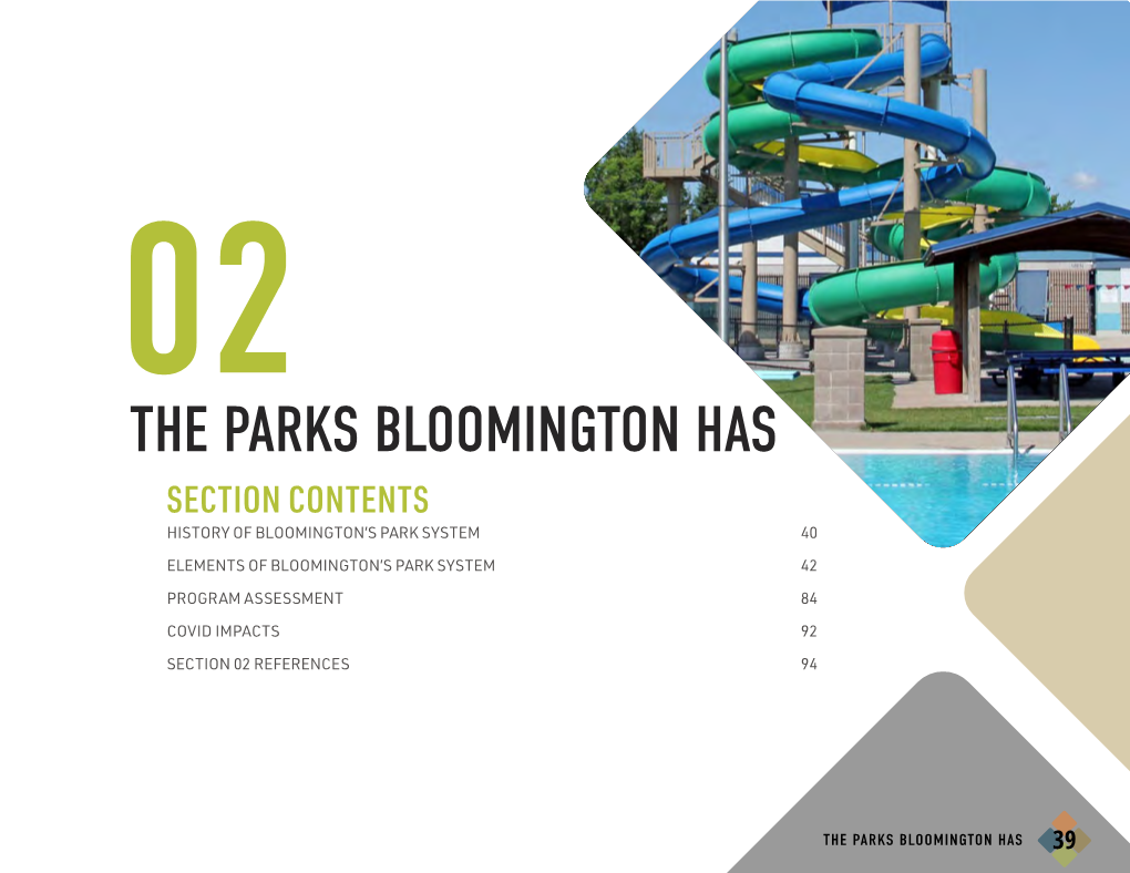 The Parks Bloomington Has Section Contents History of Bloomington’S Park System 40