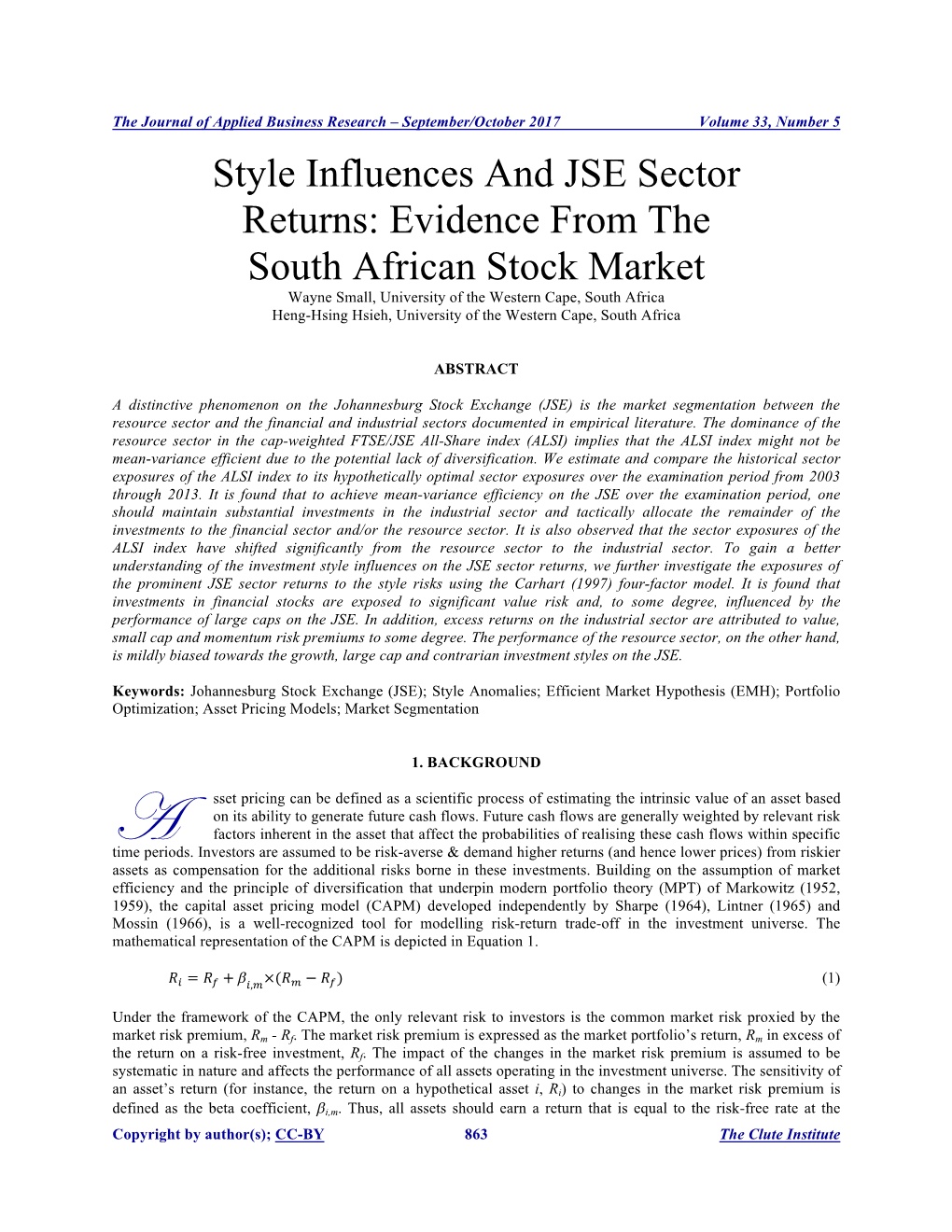 Style Influences and JSE Sector Returns: Evidence from the South