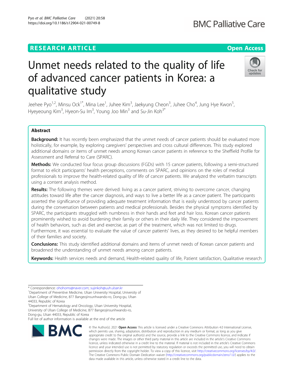 Unmet Needs Related to the Quality of Life of Advanced Cancer Patients In