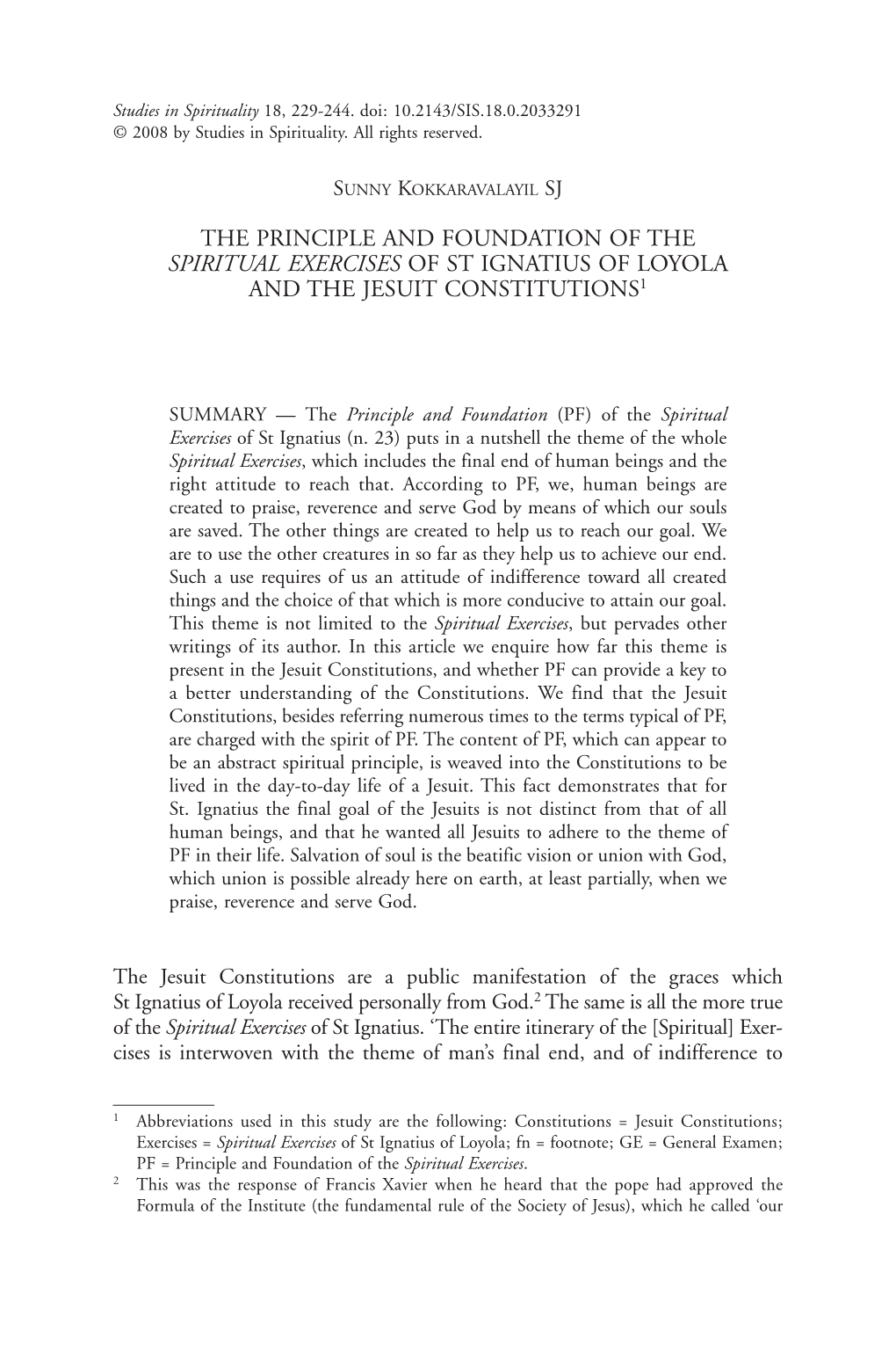 The Principle and Foundation of the Spiritual Exercises of St Ignatius of Loyola and the Jesuit Constitutions1