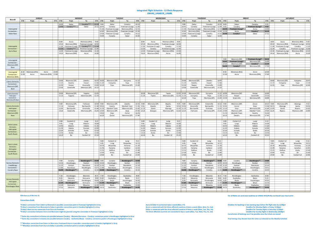 Integrated Flight Schedule - L3 Ebola Response UNHAS UNMEER UNMIL