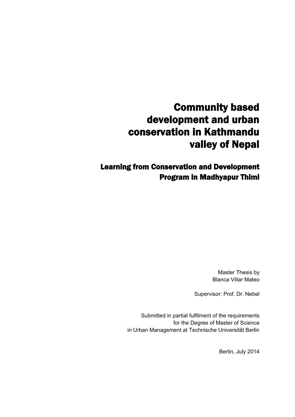 Community Based Development and Urban Conservation in Kathmandu Valley of Nepal