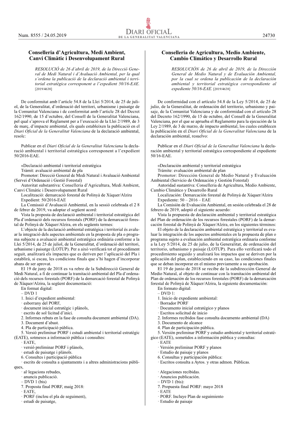 Conselleria D'agricultura, Medi Ambient, Canvi Climàtic I