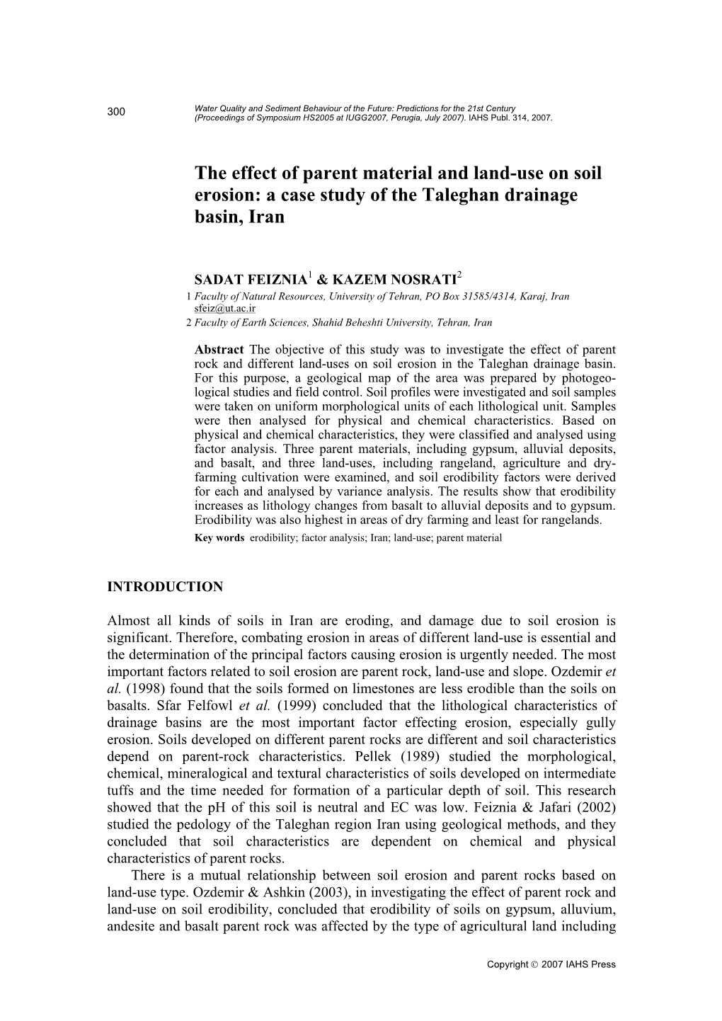 The Effect of Parent Material and Land-Use on Soil Erosion: a Case Study of the Taleghan Drainage Basin, Iran