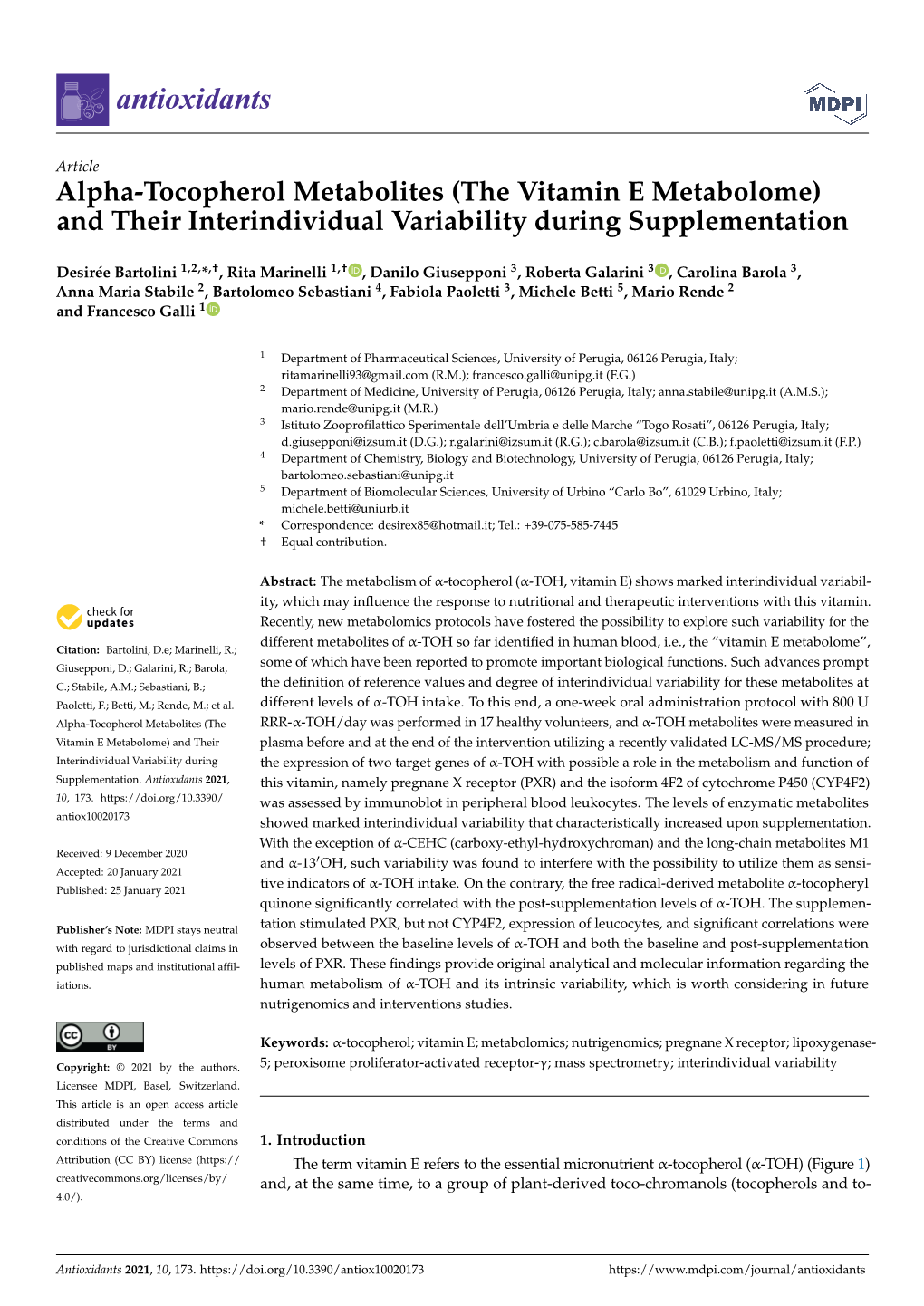 Alpha-Tocopherol Metabolites (The Vitamin E Metabolome) and Their Interindividual Variability During Supplementation