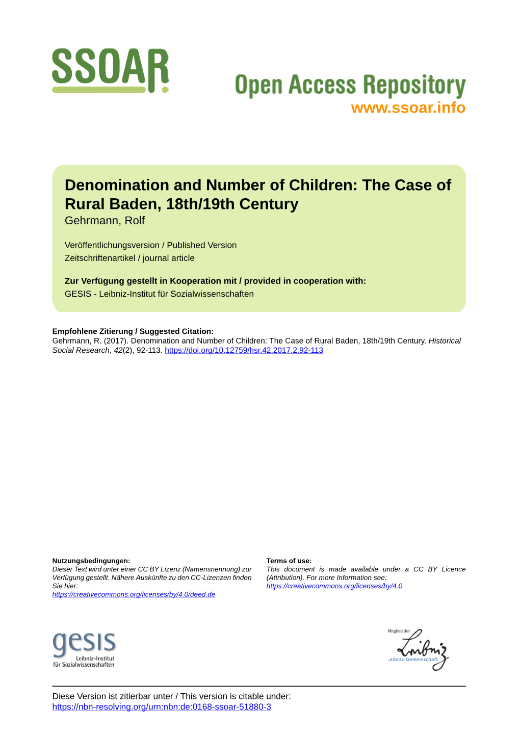 (2017) 2 Gehrmann Denomination and Number of Children