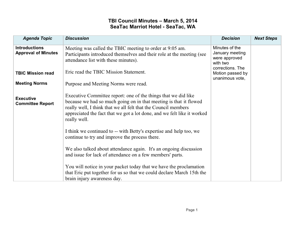 TBI Council Minutes March 5, 2014