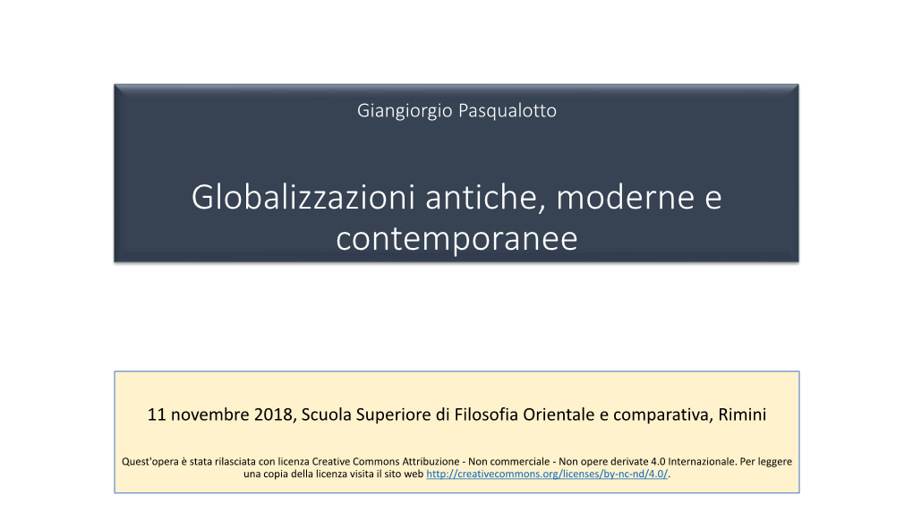 Globalizzazioni Antiche, Moderne E Contemporanee