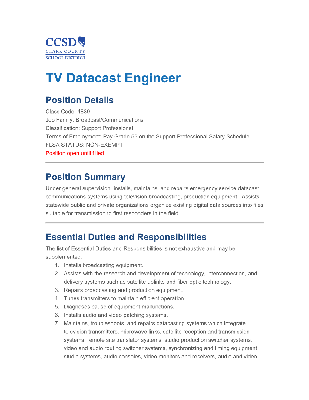 TV Datacast Engineer