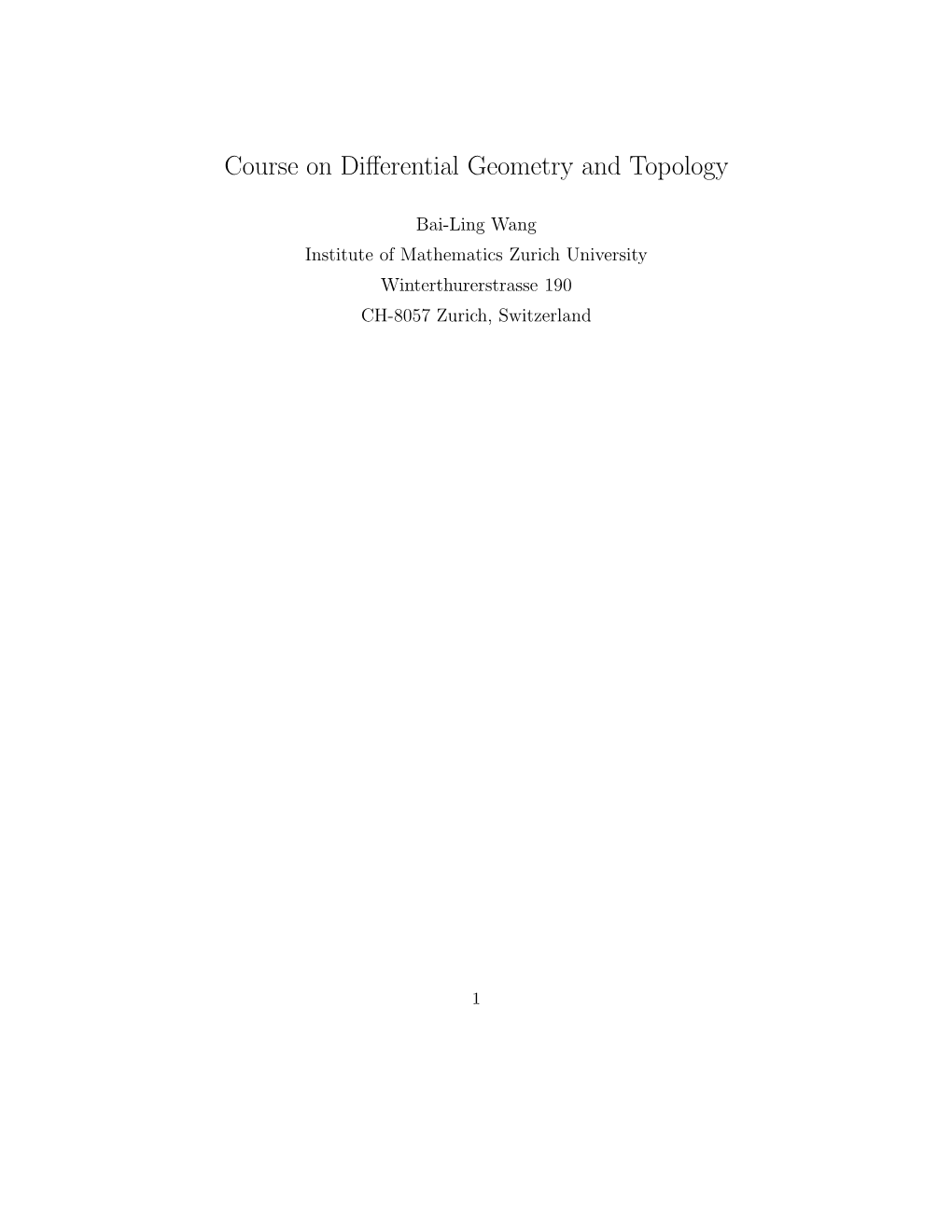 Course on Differential Geometry and Topology