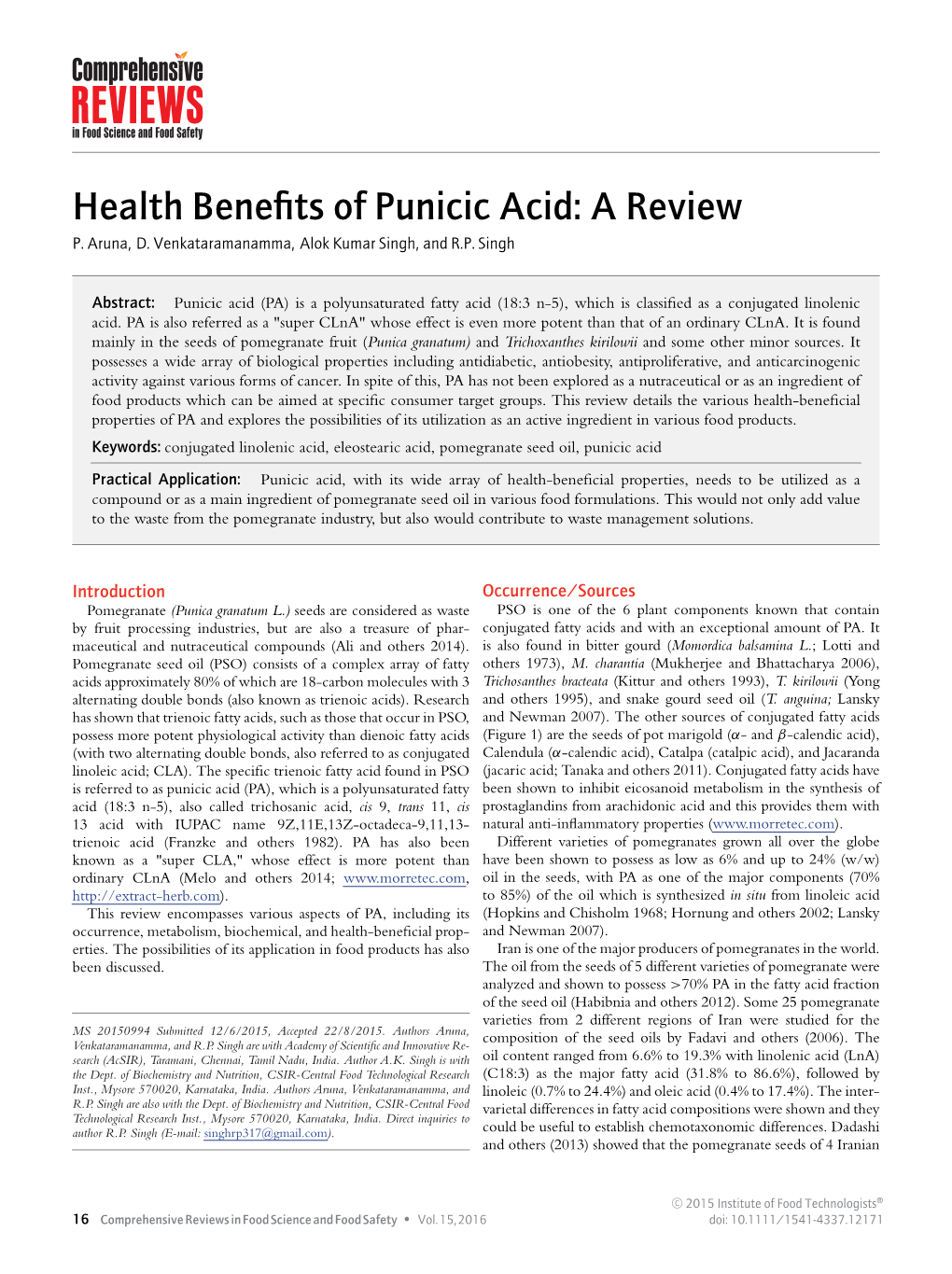 Health Benefits of Punicic Acid: a Review