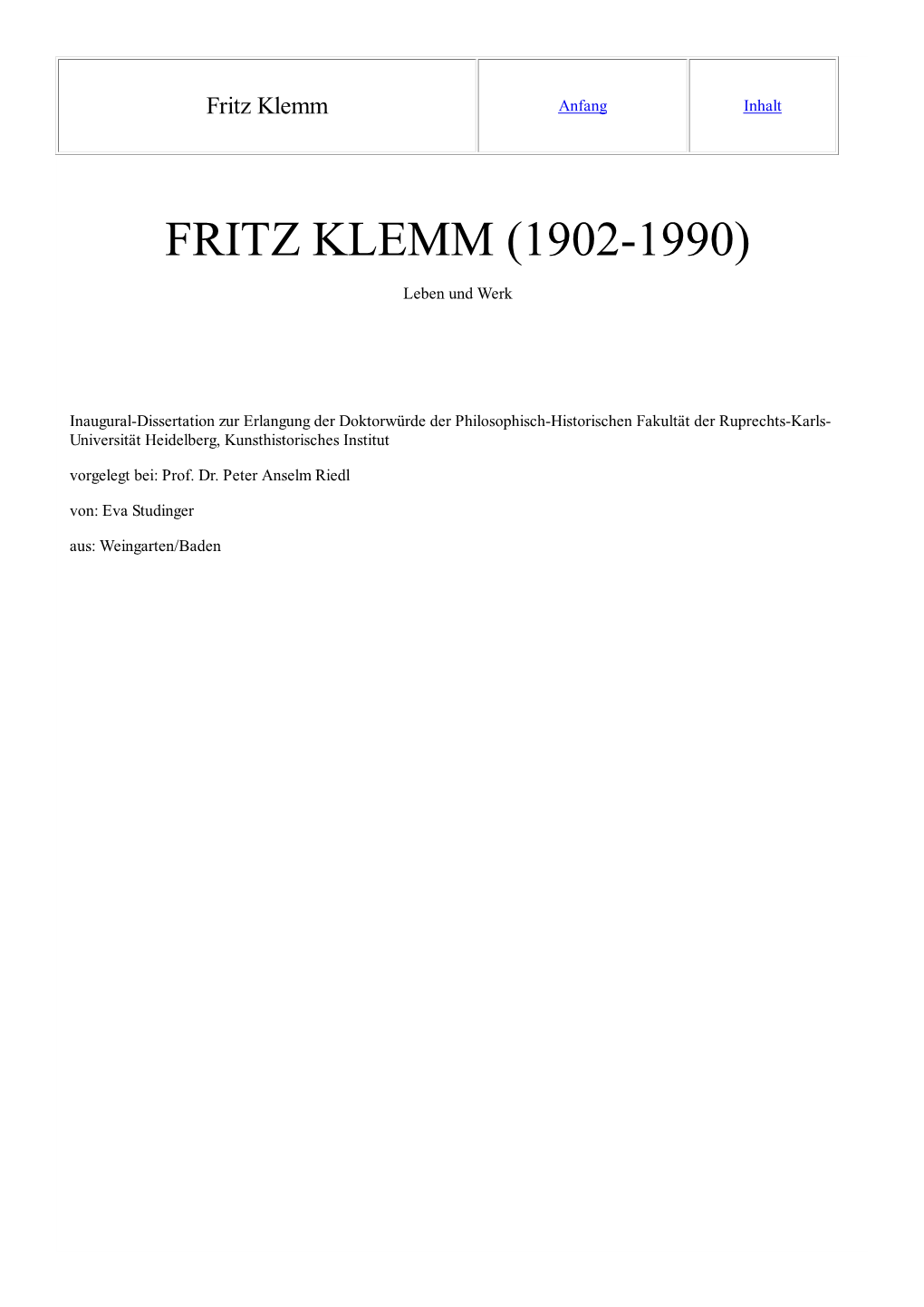 Anfang Inhalt Leben Und Werk Inaugural-Dissertation Zur