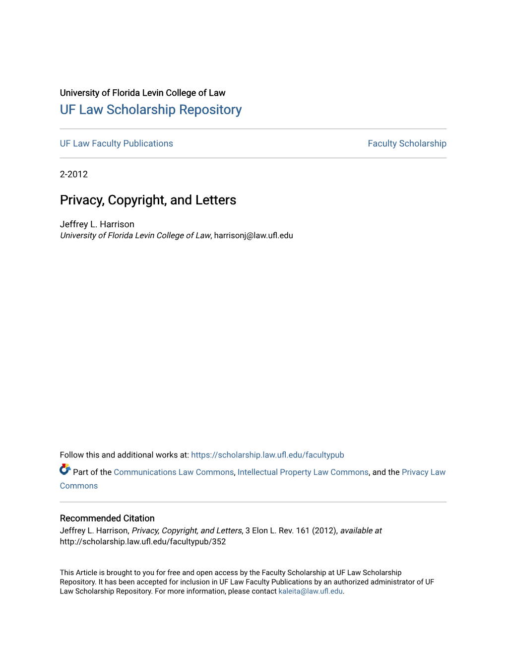 Privacy, Copyright, and Letters