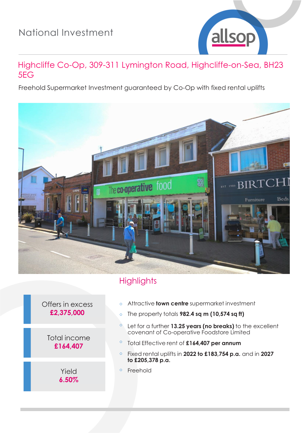 Highcliffe Co-Op, 309-311 Lymington Road, Highcliffe-On-Sea, BH23 5EG Freehold Supermarket Investment Guaranteed by Co-Op with Fixed Rental Uplifts