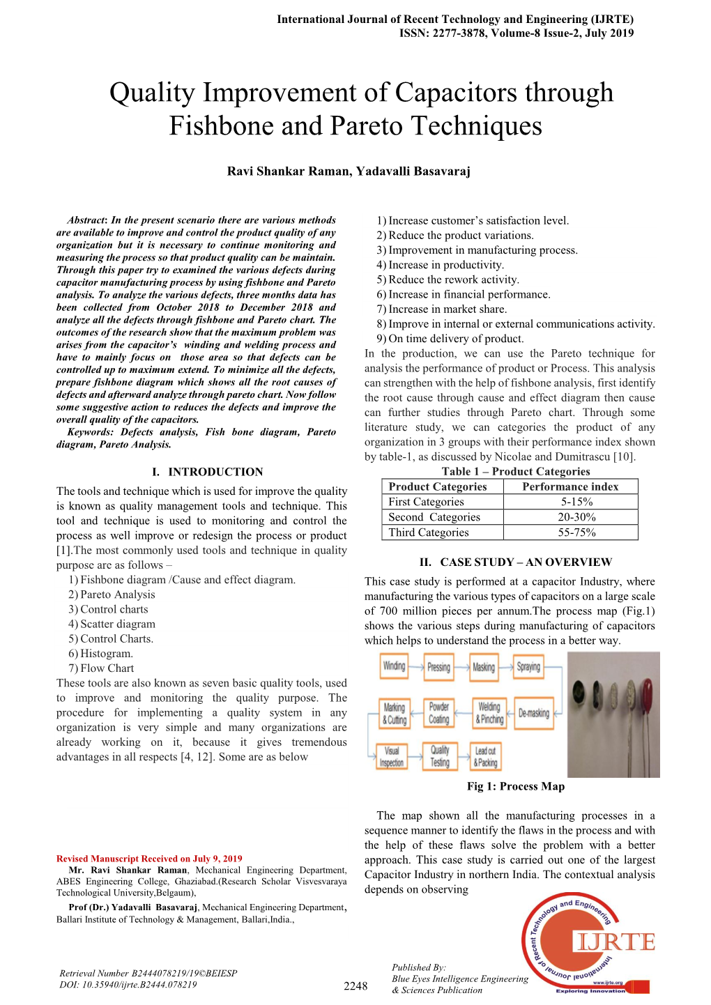 Quality Improvement of Capacitors Through Fishbone and Pareto Techniques