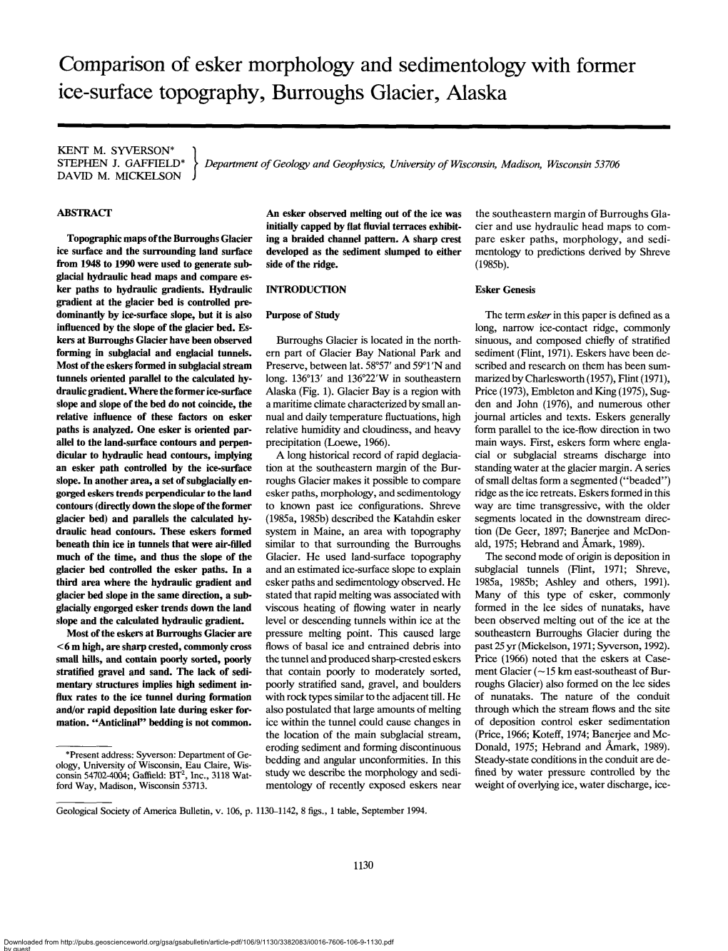 Comparison of Esker Morphology and Sedimentology with Former Ice-Surface Topography, Burroughs Glacier, Alaska