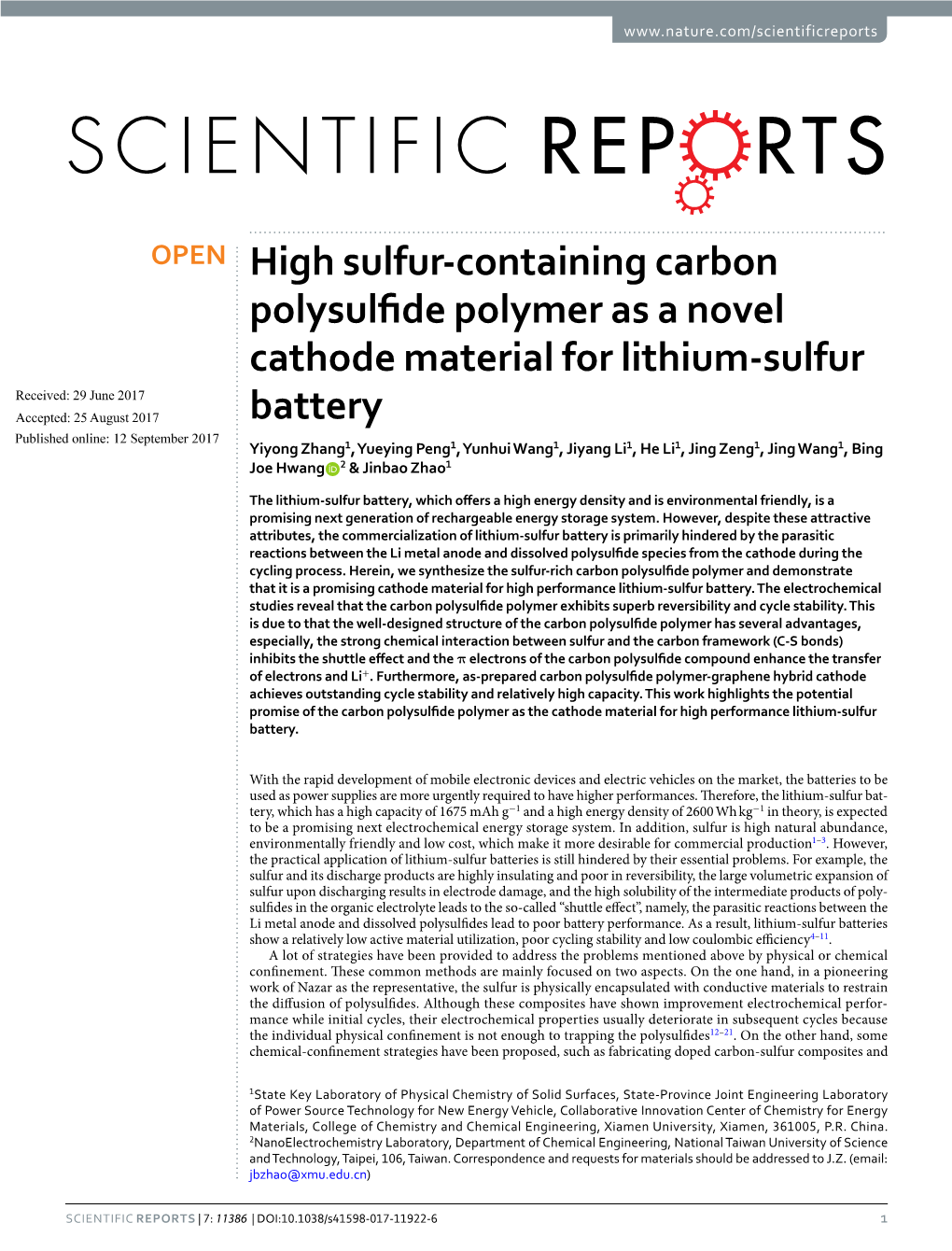 High Sulfur-Containing Carbon Polysulfide Polymer As a Novel