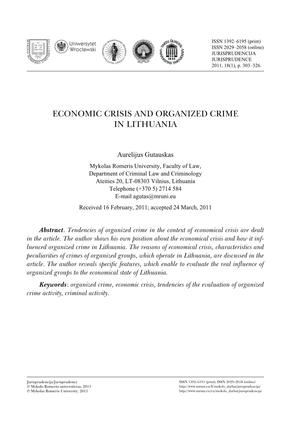 Economic Crisis and Organized Crime in Lithuania