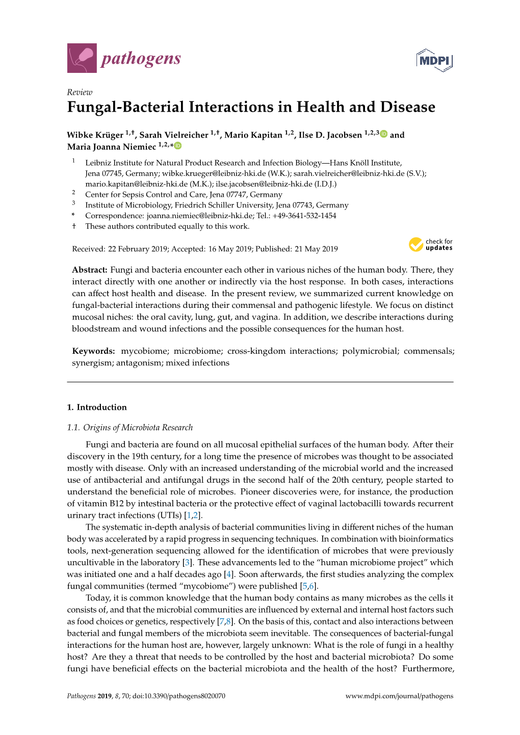 Fungal-Bacterial Interactions in Health and Disease