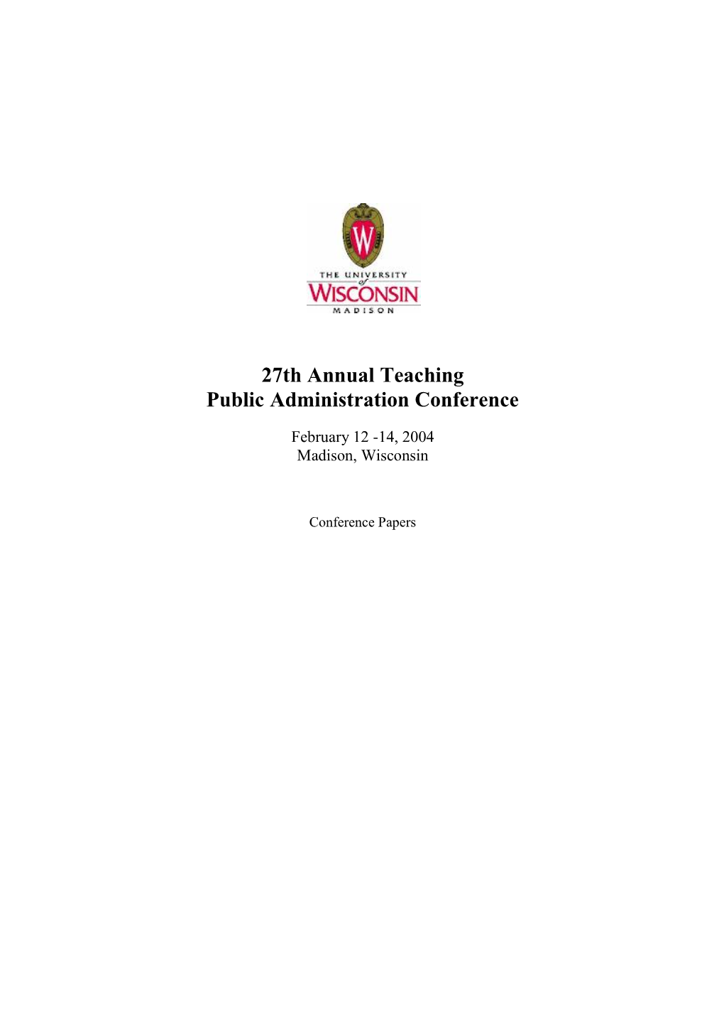 27Th Annual Teaching Public Administration Conference