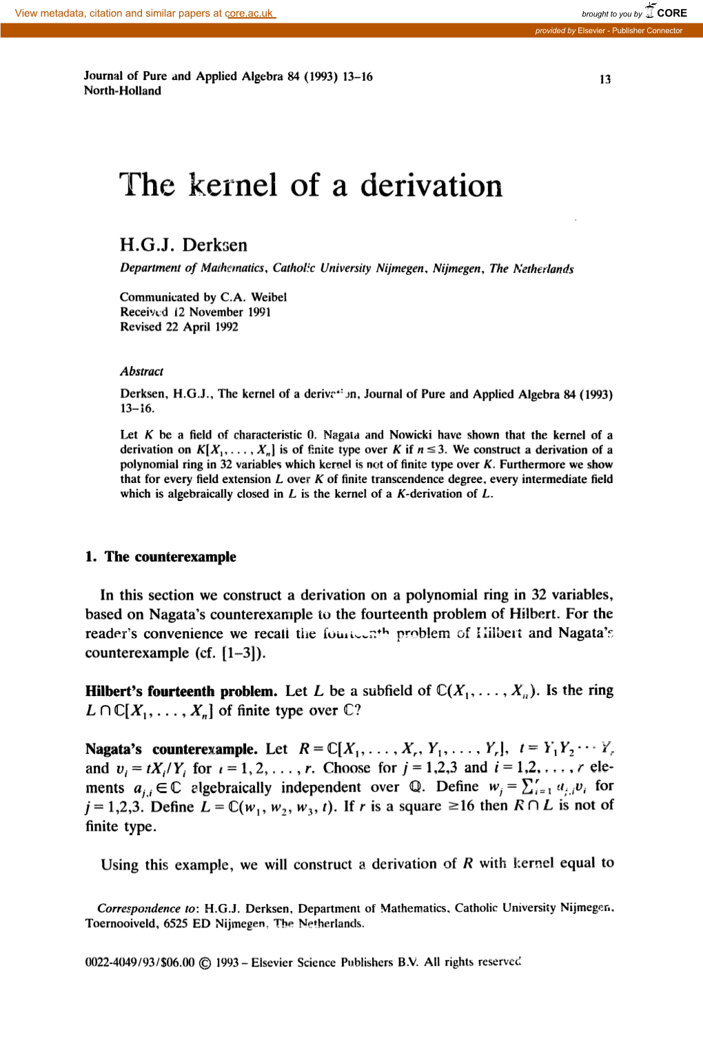 The Kernel of a Derivation